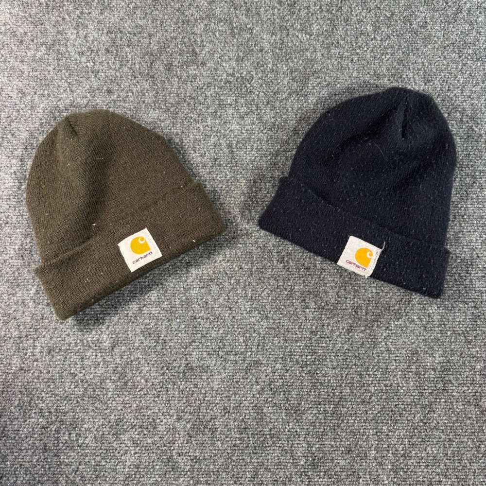 Carhartt‎ Beanie Bundle Set of 2 Navy Blue and Dark Brown Rib Knit Watch Hats